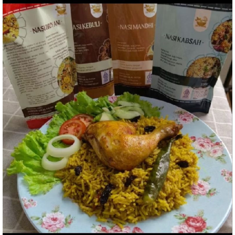 

Nasi instant ala arab timur tengah dengan beras basmati (200 gr) + bumbu untuk varian rasa briyani, mandhi, kabsah untuk 2-4 porsi restaurant