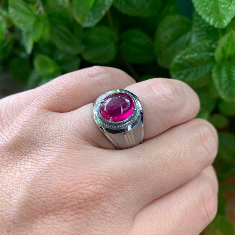 D3W Cincin Batu Permata Red Ruby American Star Kristal Kantoran Ring Monel Doff Handmade