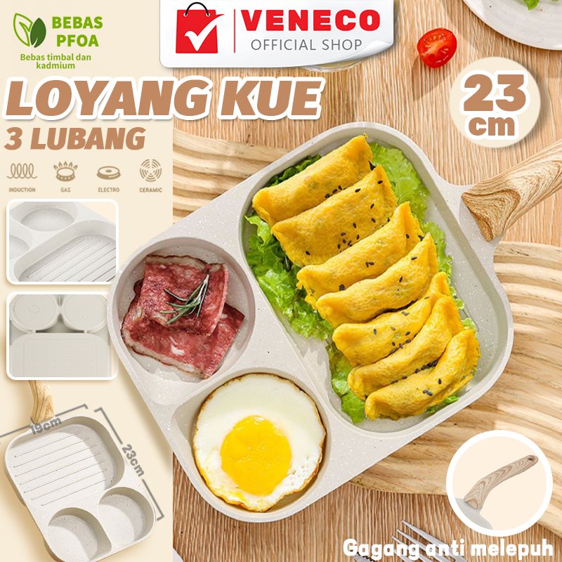Teflon Omelet Wajan Sekat 3in1 Breakfast Pan Wajan Omlet goreng telur 23Cm