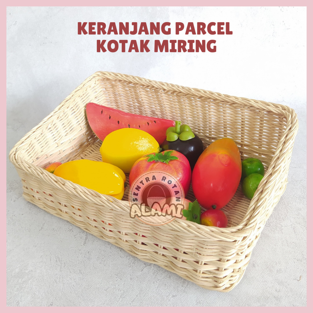 KERANJANG ROTAN PREMIUM KOTAK MIRING WADAH PARCEL SESERAHAN