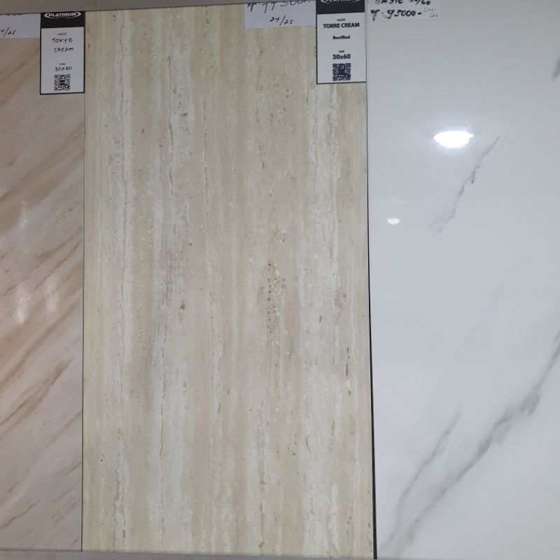 keramik dinding kamar mandi tidur dapur rumah PLATINUM 30x60 TORRE CREAM glossy