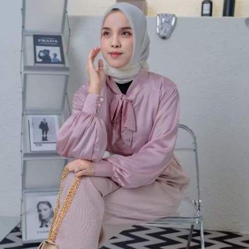 Luna Blouse Satin Premium / Blouse Satin Korean Style / Kemeja Satin Wanita Silk Premium / Korean St