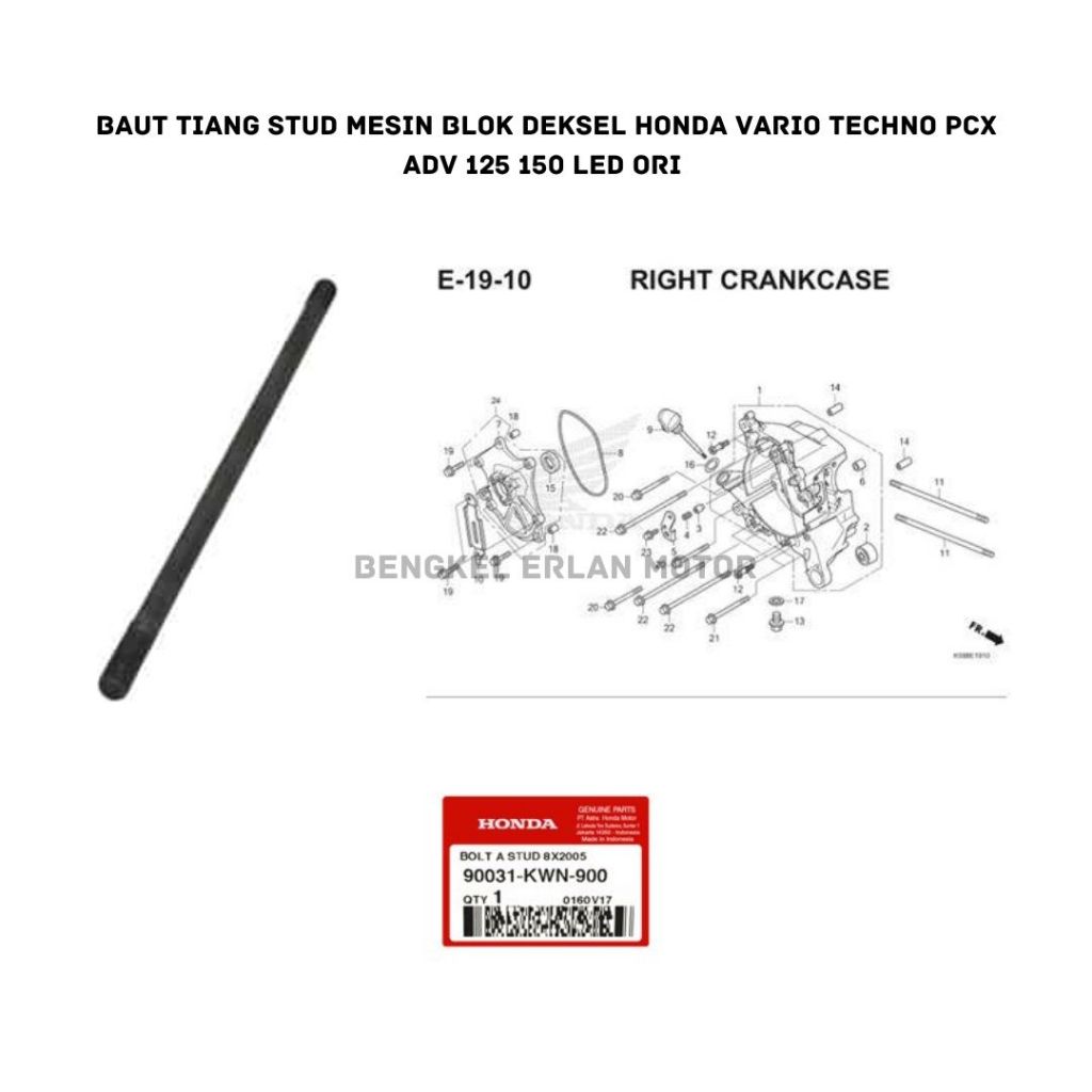 Bolt Astub 8×2005 Baut Tiang Stud Mesin Blok Deksel Honda Vario Techno PCX ADV 125 150 LED Ori AHM 9