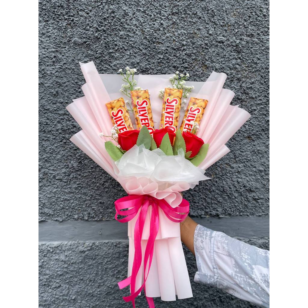 Kado Buket Coklat Bunga Valentine Cewek Pacar Boneka Hadiah Ulang Tahun Ultah Cowok Bear Silverqueen