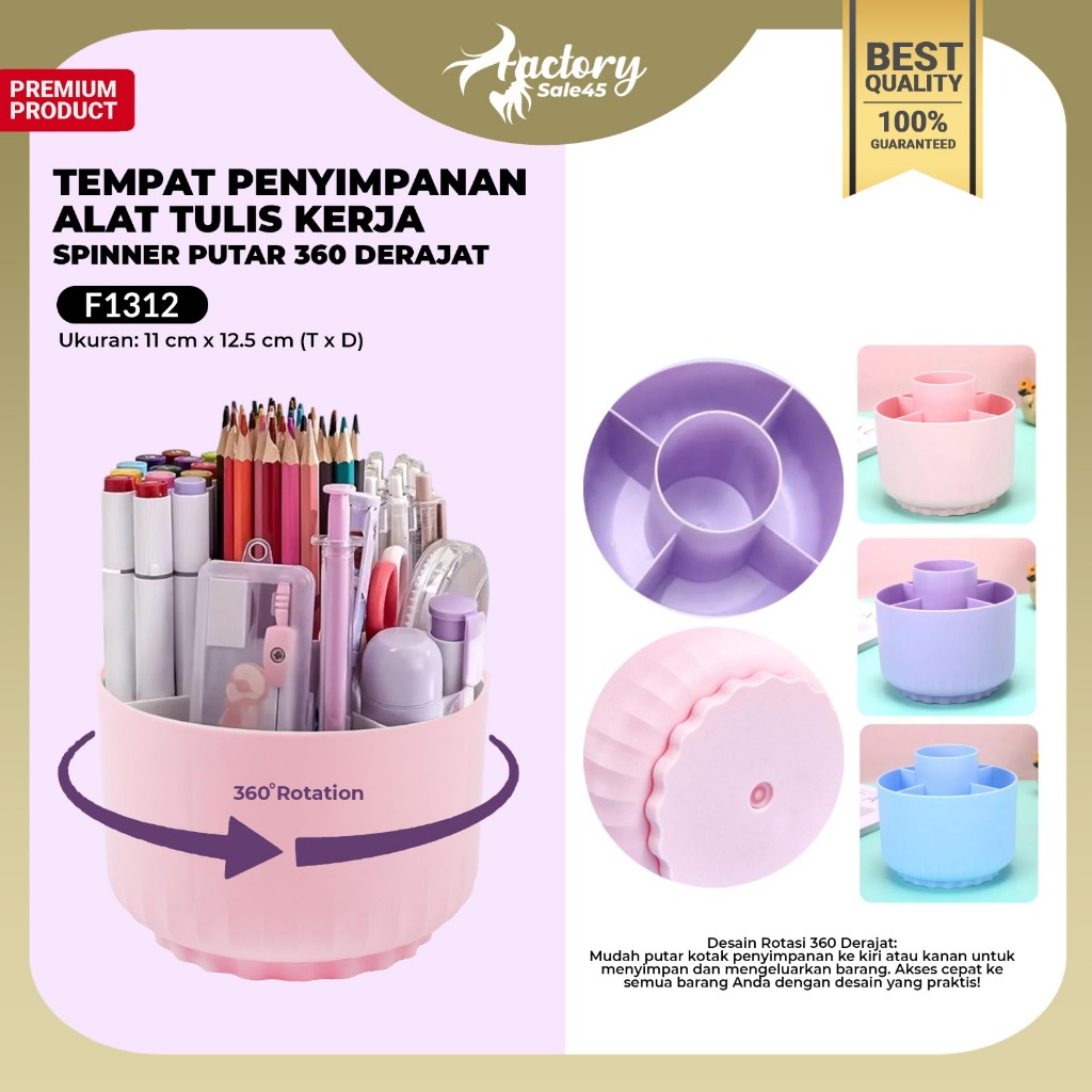 

FACTORYSALE45 - Tempat Penyimpanan Alat Tulis Kerja (ATK) / Wadah Penyimpanan Pulpen Pensil Spidol / Spinner Putar 360 Derajat Rotating Stationery F1312