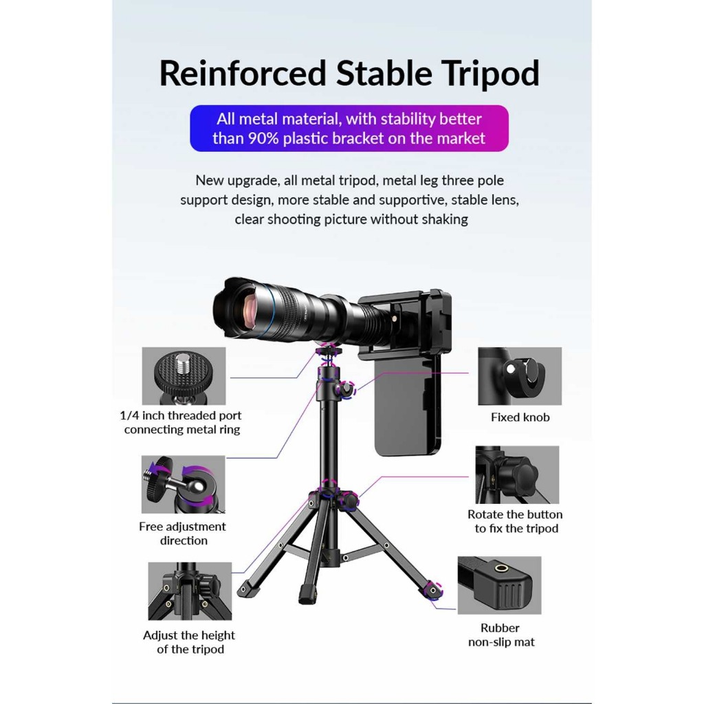 [QS] APEXEL Lensa Smartphone Telephoto Monocular Zoom 36X with Tripod