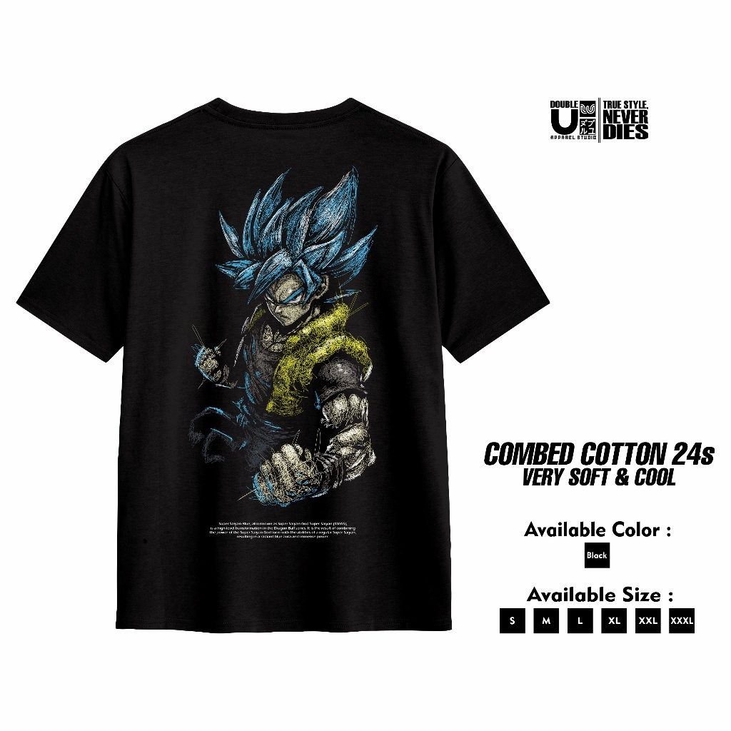 Double U Apparel Tshirt Dragon Ball Super Saiyan God Blue SSGSS - Kaos T shirt Hitam Scribbel DB05