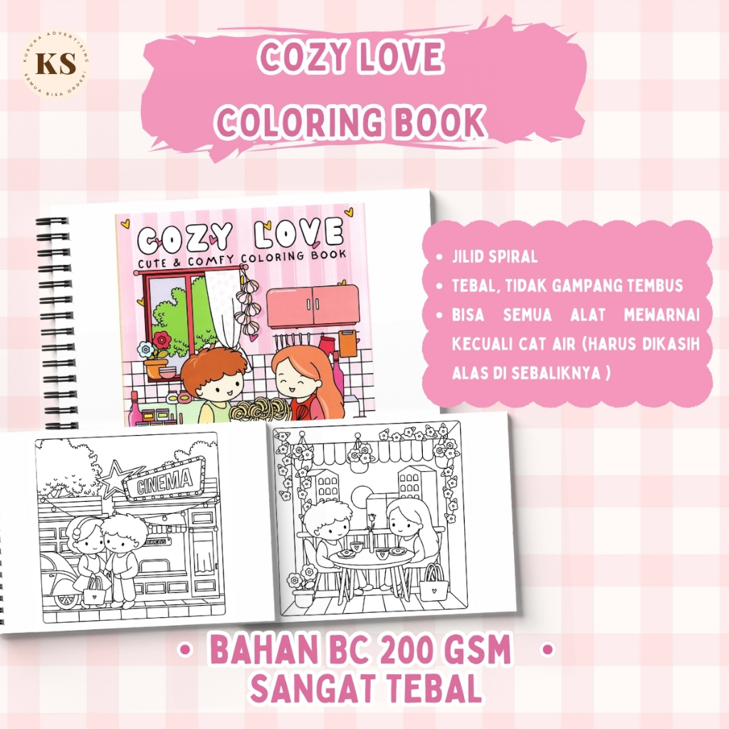 

COZY LOVE Coloring Book For Adults And Kids Tema Valentine Cute Healing Buku Mewarnai Kertas Tebal