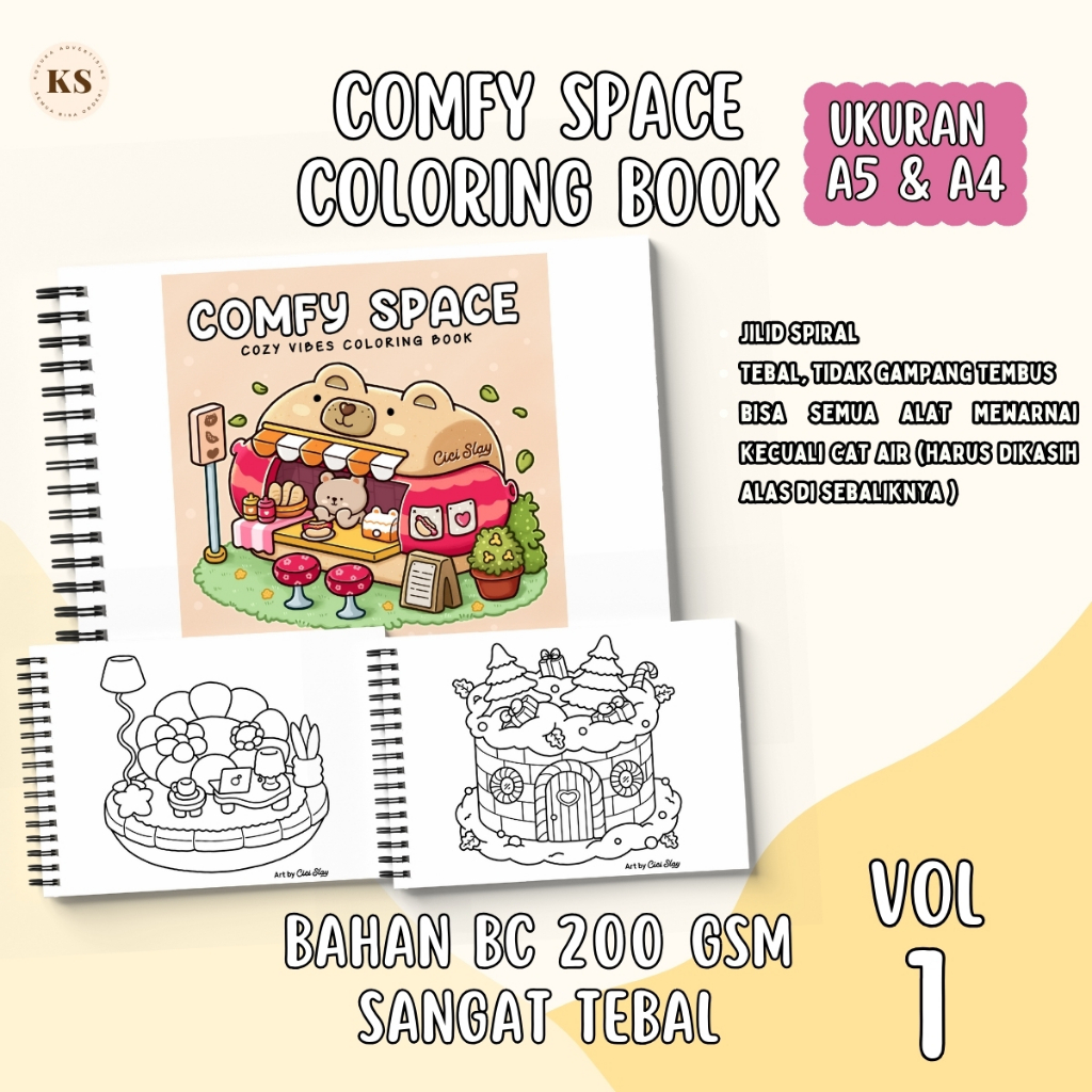 

COMFY SPACE VOL 1 Coloring Book For Adults And Kids A4&A5 Healing Therapy Buku Mewarnai Remaja Dewasa Tebal