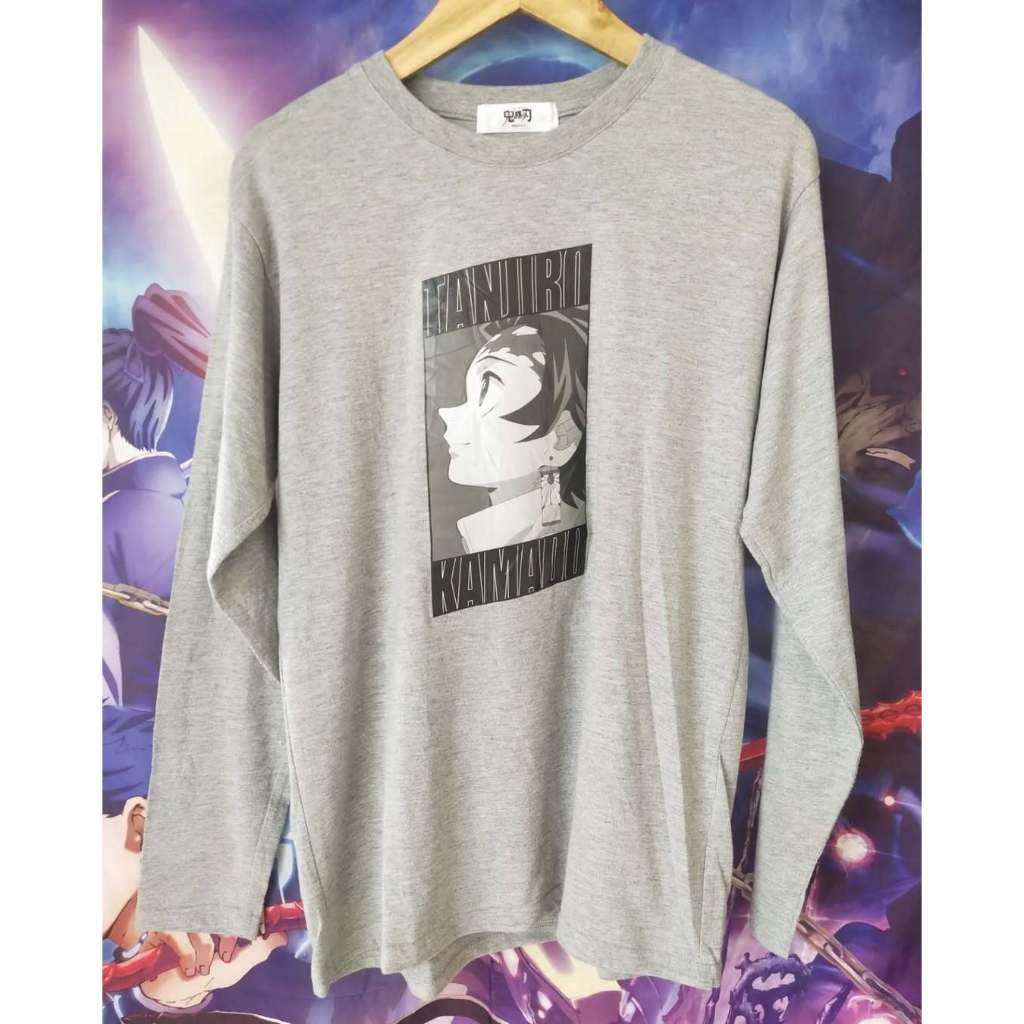 Kimetsu no Yaiba / Demon Slayer Tanjiro Art Grey Official Anime Longsleeve Kaos Tshirt Original Seco