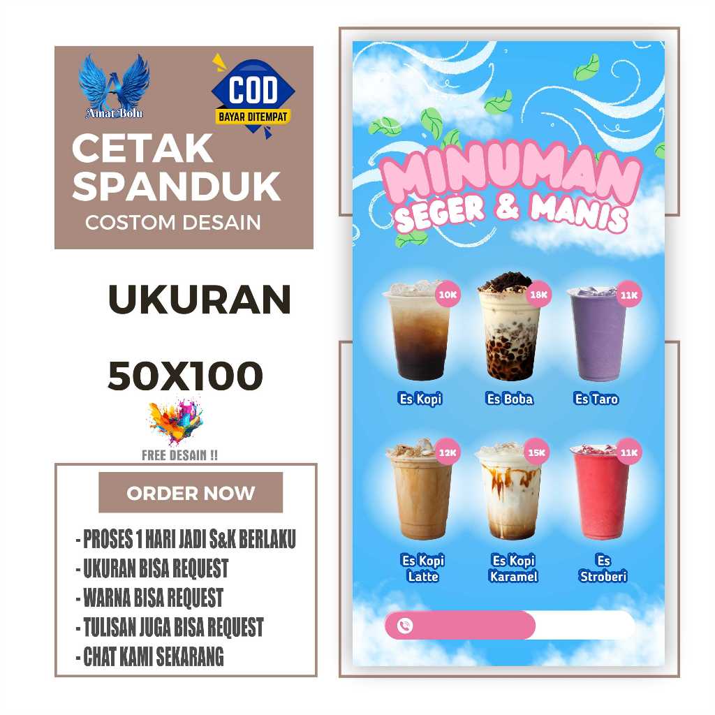 Cetak Spanduk Banner MINUMAN SEGAR MANIS Costom Desain