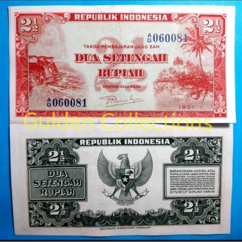 2,5 rupiah 1951 kertas seri pemandangan UNC