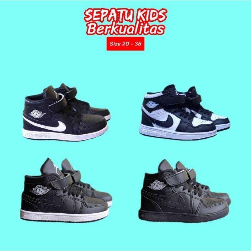 Sepatu Anak Sekolah J0rdan Sneakers Anak Laki Laki dan Perempuan High Full Black Hitam Polos Kids Hi