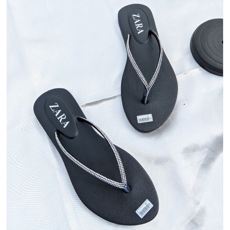Sandal Flat Jepit Wanit Terbaru Kekinian Double Manik Mutiara Sol Karet ZARA