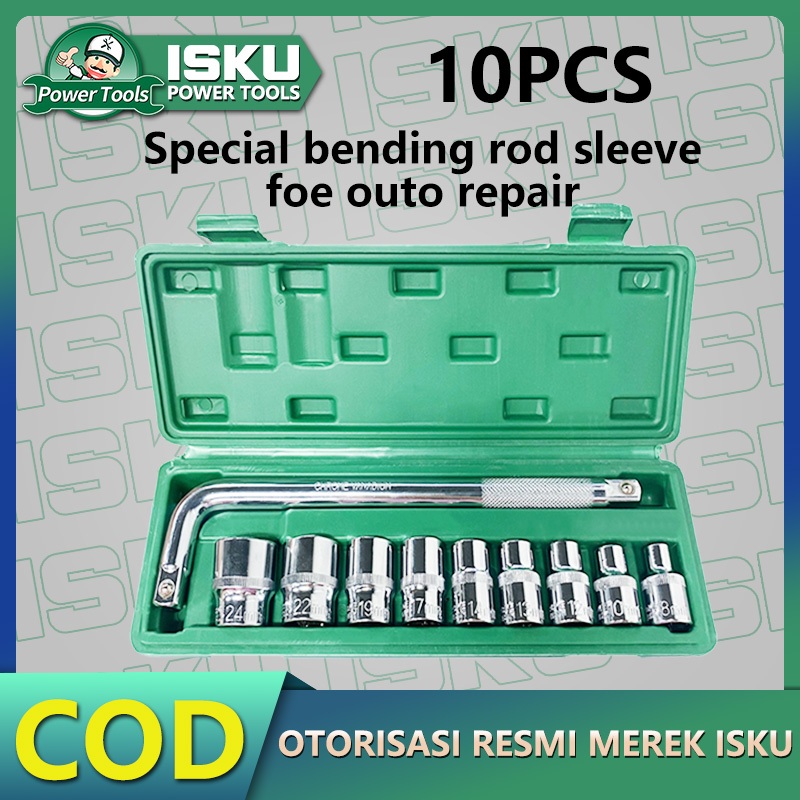 ISKU Kunci Shock full Set 10pcs 8-24mm/Kunci sock Set Mata Sock Set Dan 1pcs 1/2 Inch Gagang Sock L