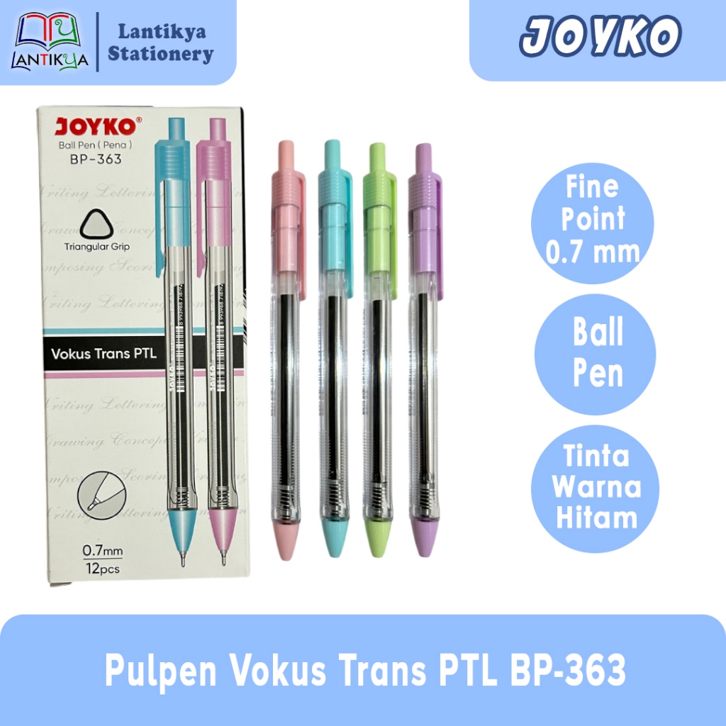 

Pulpen JOYKO BP-363 Vokus Transparant Pastel 0.7 mm Per PACK