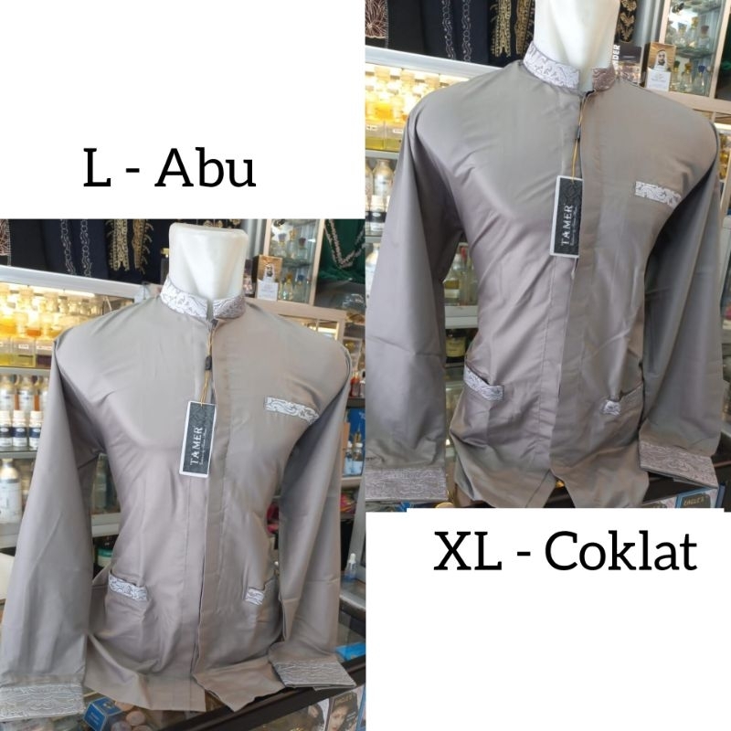 Baju Koko Takwa Pria Lengan Panjang Manset Bordir Katun Premium Tamer Ruby