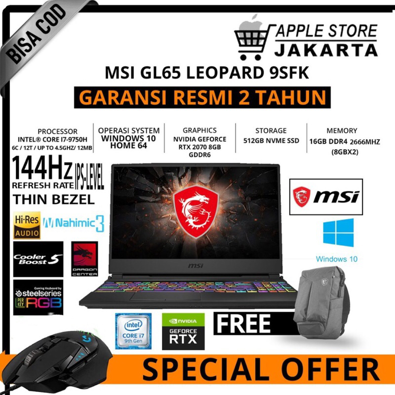 Laptop MSI GL65 Leopard 9SFK i7-9750H 144Hz RTX 2070 16GB 512GB