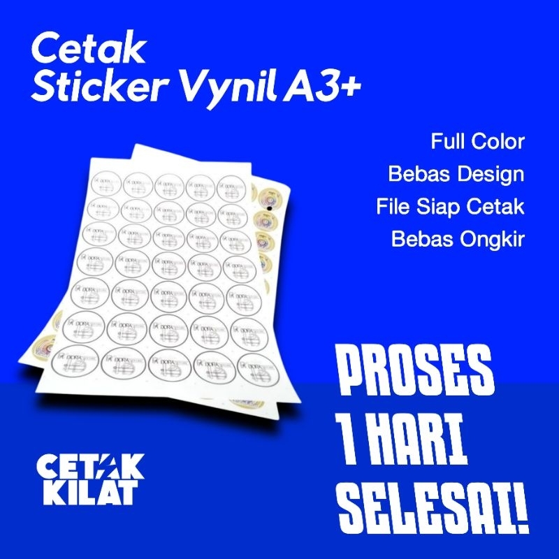 

CETAK STICKER VYNIL A3+ LAMINASI GLOSSY/DOFF + KISSCUT TERMURAH!!! CETAK 1 HARI SELESAI