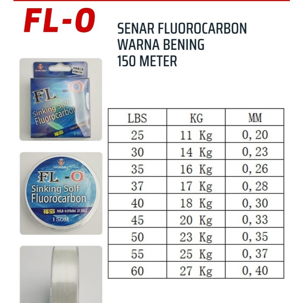 SENAR PANCING FLO Fukushima FL-0 singking solf fluorocarbon flo 150 meter