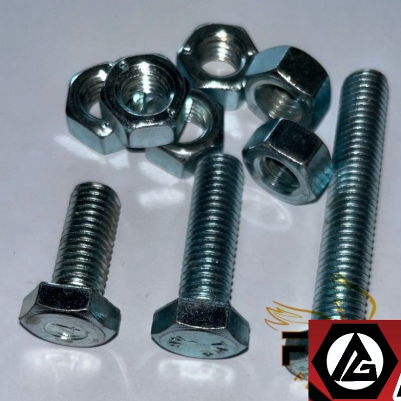 Baut Mur Putih M18 x 60 (6 cm) / Baut 27 Putih / BMP / Baut Hex / Baut Kunci 27