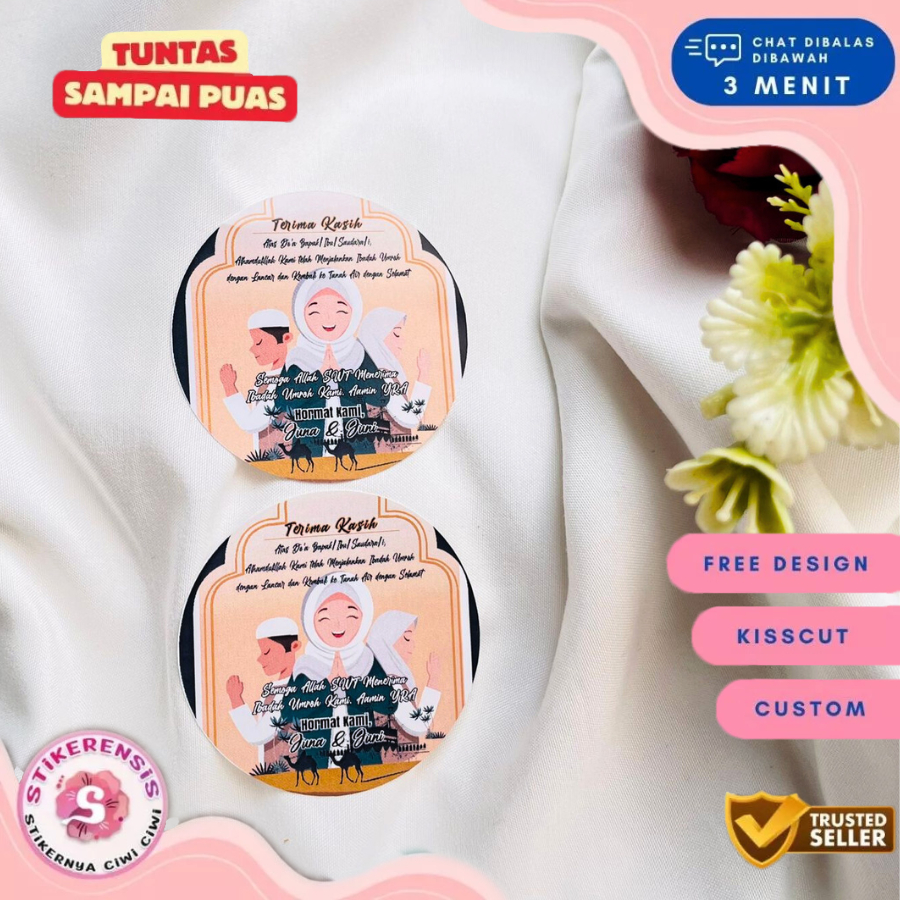 

5-8 Stikerensis Stiker Gift Umroh Chromo Bulat Sticker Label Souvenir Naik Haji Free Desain U.Sedang