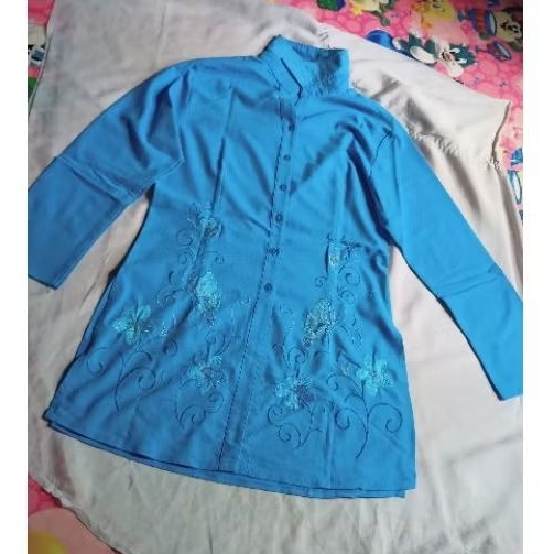 PL Preloved Tunik Kemeja Wanita Biru Bordir