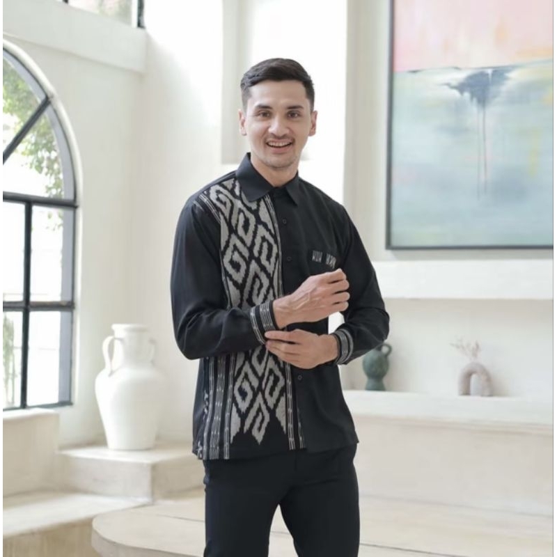 Kemeja Tenun Pria Kombinasi polos Baju Atasan Pria Tenun Troso Kombinasi Toyobo Baju Tenun Troso