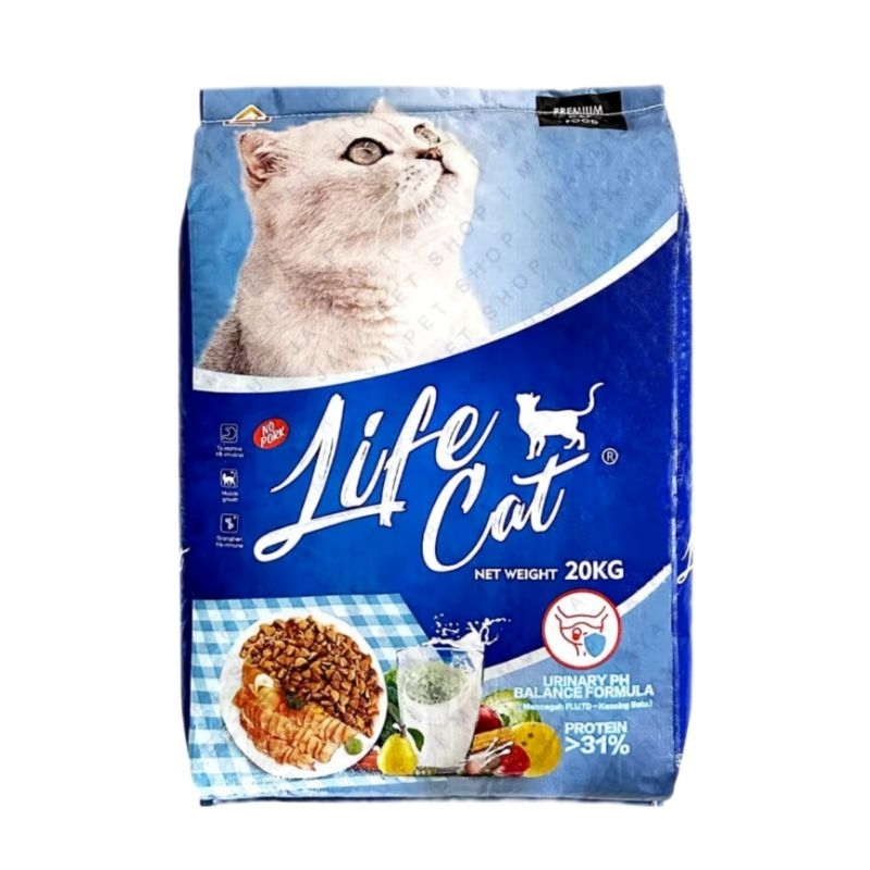 INSTANT KARUNGAN SAK 20KG LIFE CAT PREMIUM DRY FOOD ANTI FLUTD NO PORK Makanan Kucing Kering Live Ca