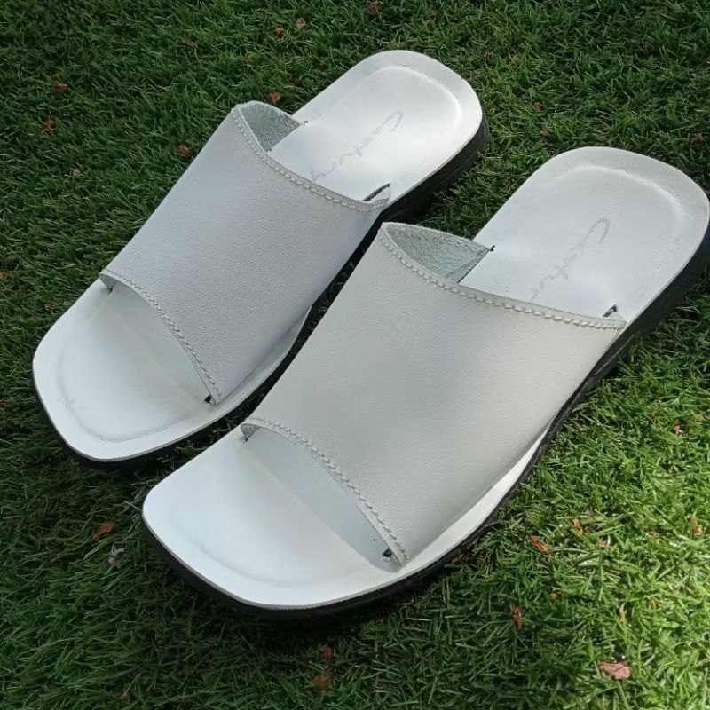 Sandal Selop Kulit Asli / Sandal Asli Kulit Sapi / Sandal Pria warna putih awet berkualitas