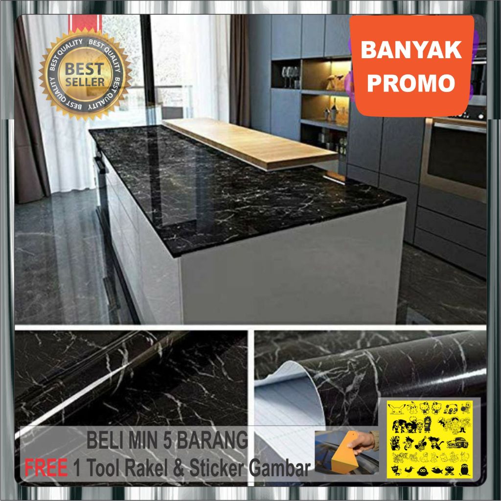 Stiker Motif Marmer Hitam / Wall Sticker / Wallpaper / Stiker Marmer Marble Glossy Tebal Pelapis Lem