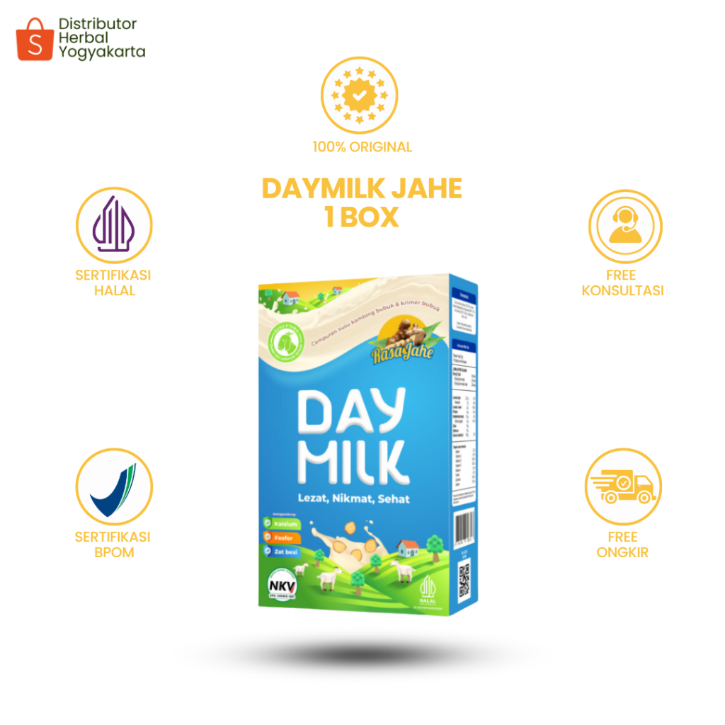 

Daymilk Rasa Jahe - Susu Kambing Etawa Untuk Tulang , Sendi , Pernafasan & Jantung - 1 BOX