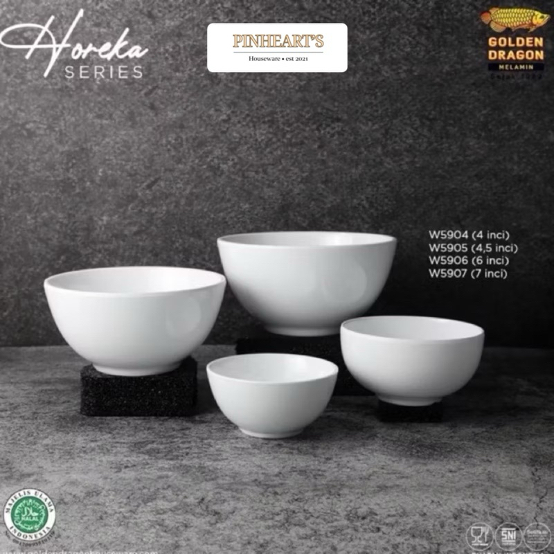MANGKOK SUP MELAMINE HOREKA SERIES GOLDEN DRAGON / MANGKUK BOWL PUTIH POLOS MELAMINE