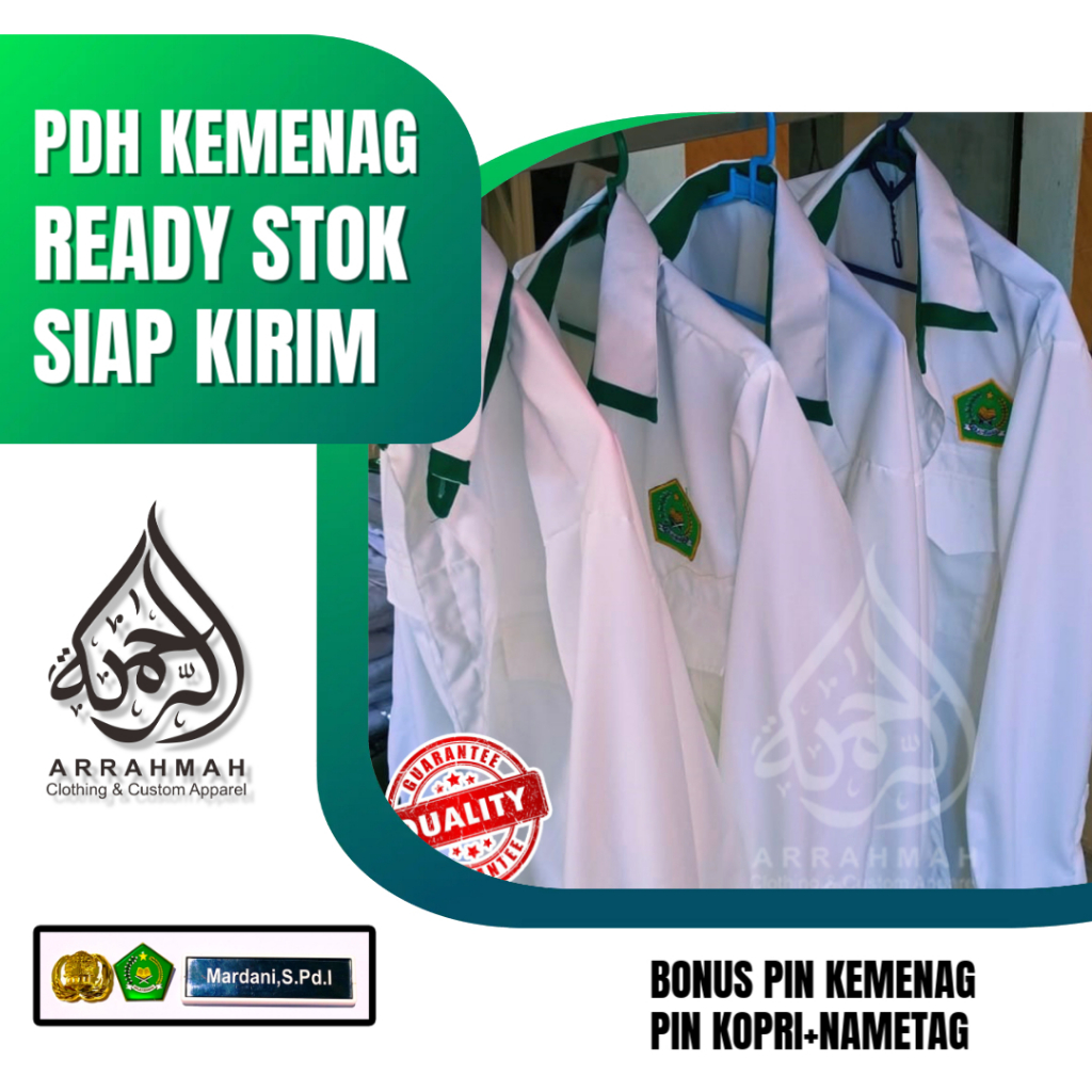 Kerah Hijau PDH INTRUKSI KEMENAG 2024 TERBARU PRIA/WANITA EXTRA BONUS PIN MAGNET KOPRI+KEMENAG+NAMET