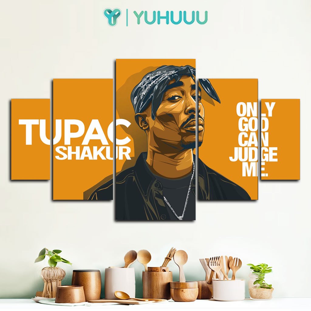Pajangan Bingkai Foto Hiasan dinding BAND TUPAC SHAKUR 5pcs Poster Kayu Wall Decor