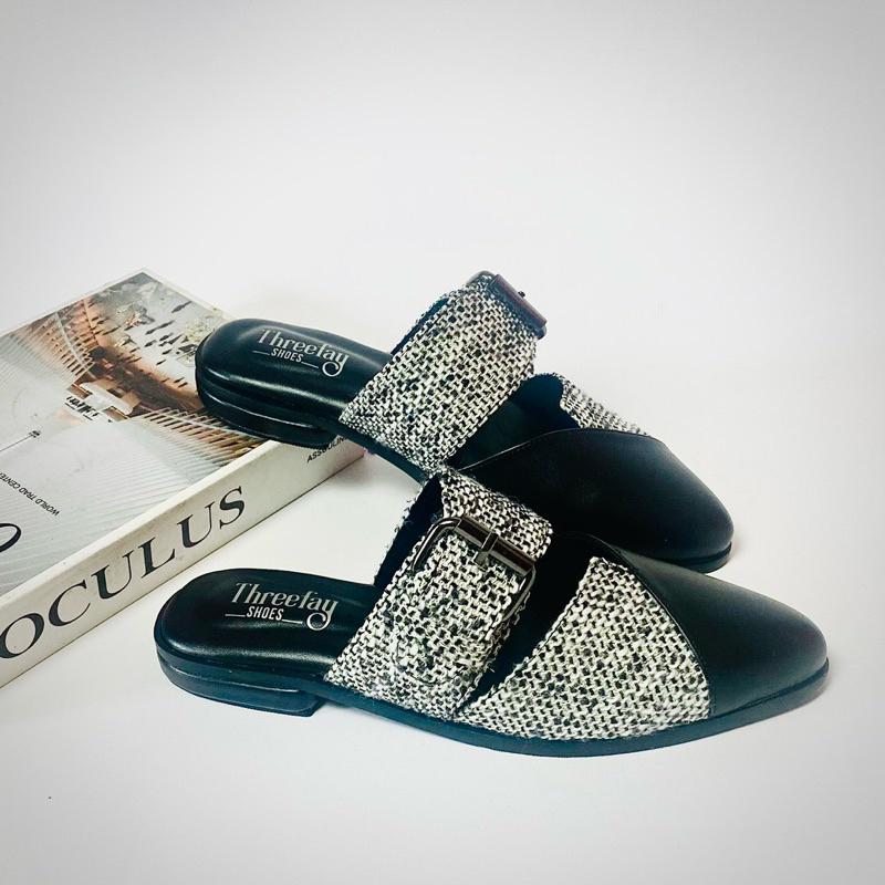 Funny Mules Threefay Sepatu Wanita/Sepatu Wanita Hitam/Sepatu Kerja/Sepatu Flat/Sepatu Hitam