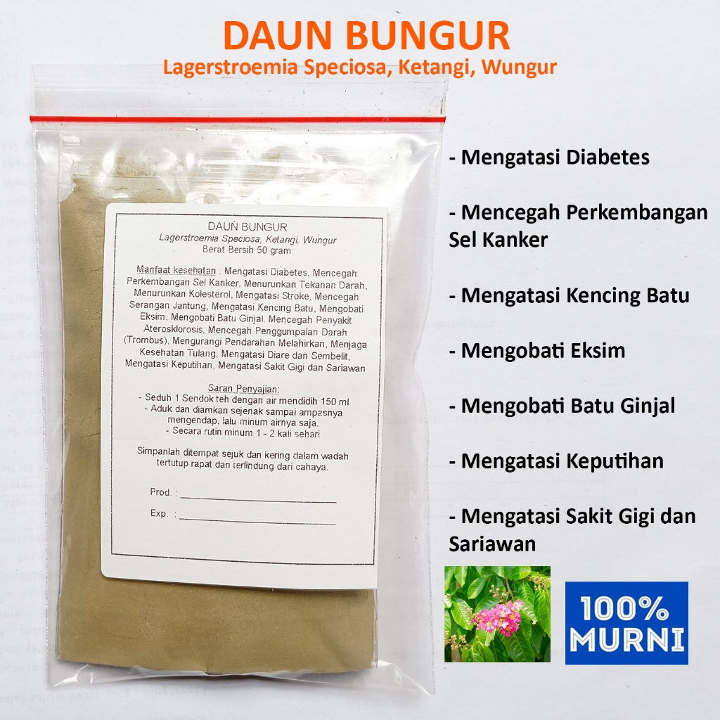 

DAUN BUNGUR Seduh Serbuk Bubuk Herbal BANABA Penggumpalan Darah Kencing Batu Ginjal