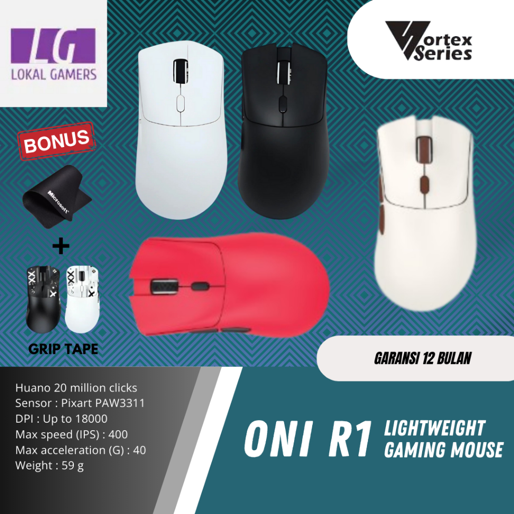 Vortexseries Oni R1 Vortex Wireless Gaming Mouse 3in1 Connection Ergo