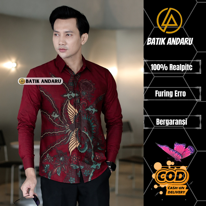 Batik Andaru Motif Hananta Baju Atasan Batik Pria Cowok Laki Laki Slim Fit Lengan Panjang Lapis Furi