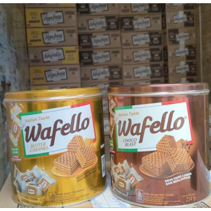 

Wafello Wafer Choco Kaleng 234 g Wafello Wafer Karamel 95 g Wafello Italian Bites 95gr