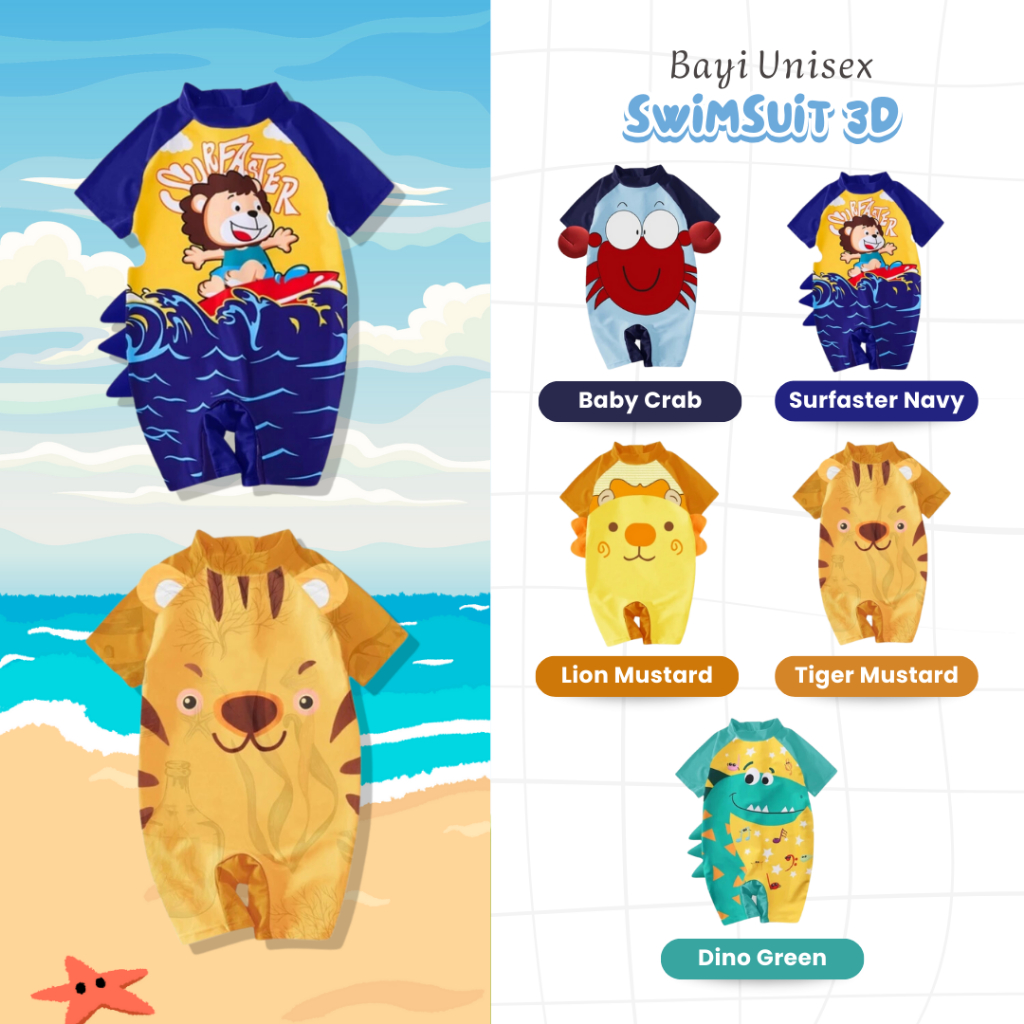 Baju Renang Bayi Laki Laki 3D Karakter Lengan Pendek Swimsuit OK 180