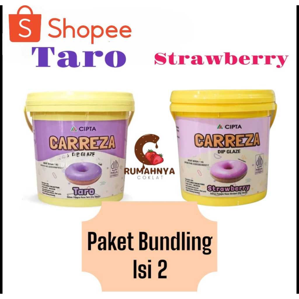 

Dip Glaze Carreza 2 Toples Taro Strawberry/Topping Donat Kemasan Toples Taro Stroberi 1kg