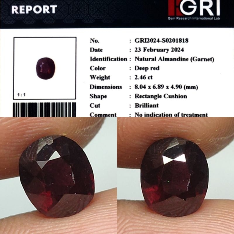 Natural Almandine Garnet Red Garnet No Treatment 2.4ct Memo GRI
