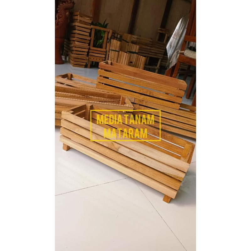 Pot Kayu Anggrek Jati Oven Model Panjang | Rak Pot Kayu Anggrek | Rak Tanaman
