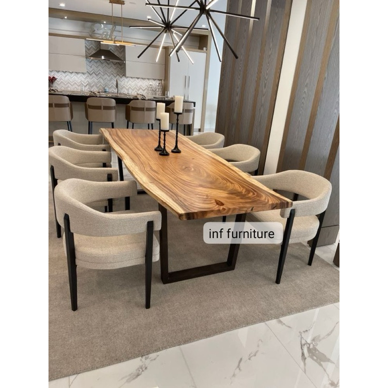 meja makan mewah trembesi set 6 kursi meja makan modern