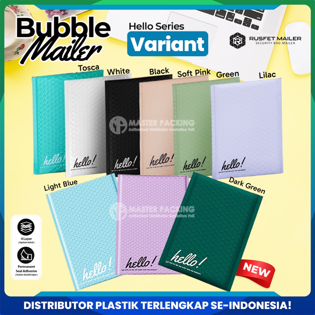 

Amplop Plastik Bubble Mailer Hello Series Polos Kualitas Premium Rusfet Harga Satuan Termurah