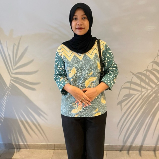 Atasan Blouse Batik wanita warna Hijau kombinasi Kuning Bahan Katun premium