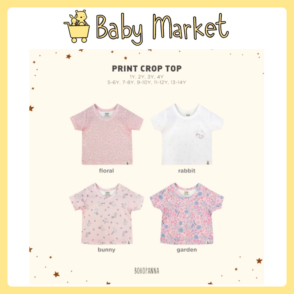 BOHOPANNA - PRINT CROP TOP - CROP TOP ANAK - ATASAN ANAK PEREMPUAN - KAOS ANAK PEREMPUAN