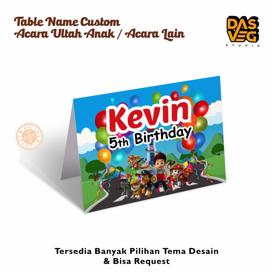 CUSTOM TABLE NAME TENT CARD / WISH - DECOR | Acara Ulang tahun Anak Karakter