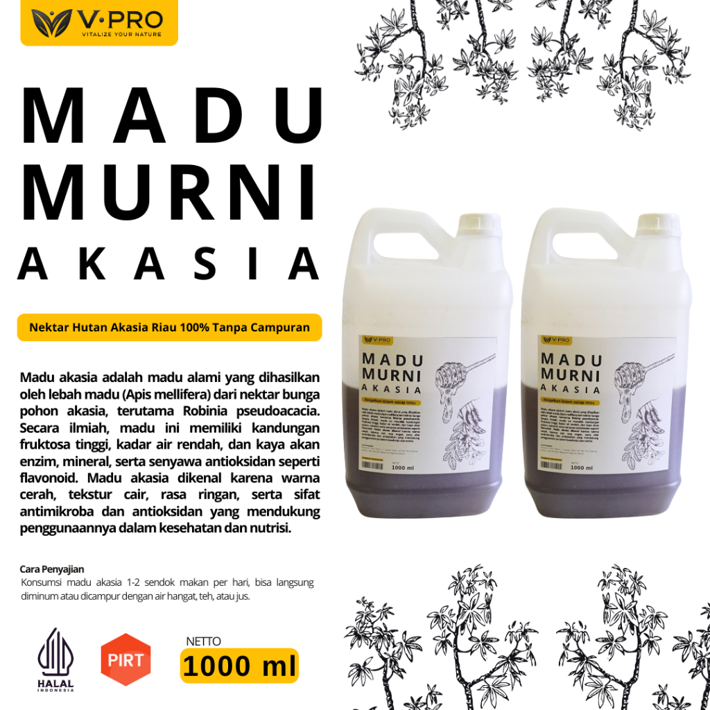 

V Pro Madu Hutan Akasia Asli 100% Murni Grade A Super 1Kg